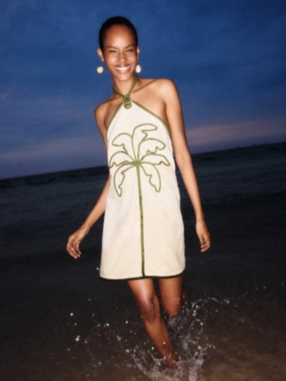 FARM RIO Palm Tree Embroidered Halter Neck Mini Dress - NWT - Size Small - Picture 10 of 14